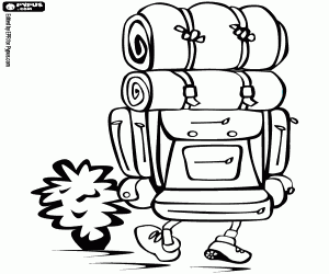 desenho de Aventureiro com uma mochila grande para colorir