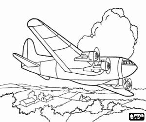 desenho de Um avião Boeing durante o vôo para colorir