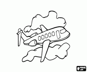 desenho de Avião comercial entre as nuvens para colorir