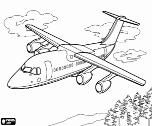 desenho de Um avião com quatro reatores para colorir