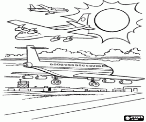 desenho de Os aviões no aeroporto para colorir