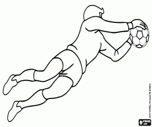 desenho de Uma ação de um goleiro de futebol para colorir