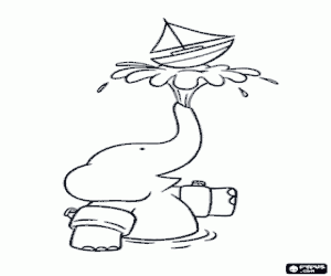 desenho de Babar o elefante e o barco de brinquedo para colorir