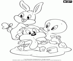 desenho de Os Baby Looney Tunes na praia para colorir