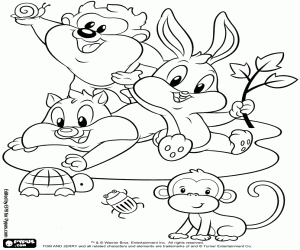 desenho de Baby Looney Tunes com pequenos animais para colorir