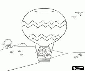 desenho de Um balão com passageiros voando para colorir