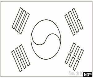 desenho de Bandeira da Coreia ou Coreia do Sul para colorir