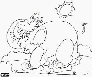 desenho de O banho de chuveiro do elefante para colorir