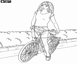 desenho de Barbie andando de bicicleta para colorir