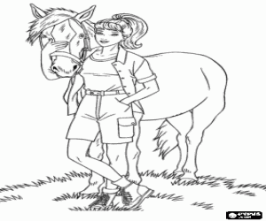 desenho de Barbie e um cavalo no verão para colorir
