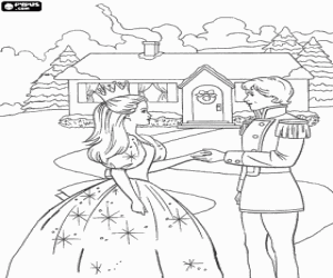 desenho de Barbie e o príncipe no Natal para colorir