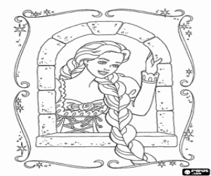 desenho de Barbie Rapunzel na janela para colorir