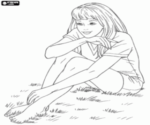 desenho de Barbie sentada na grama para colorir