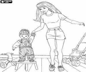desenho de Barbie com sua filha para colorir