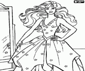 desenho de Barbie vestida para a festa para colorir