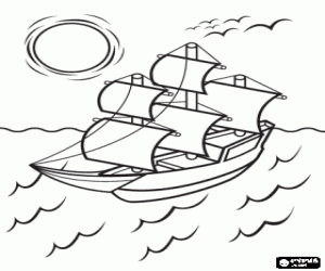 desenho de Um barco à vela ao pôr do sol para colorir