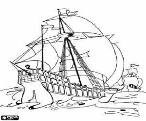 desenho de Os barcos da primeira viagem de Colombo para colorir