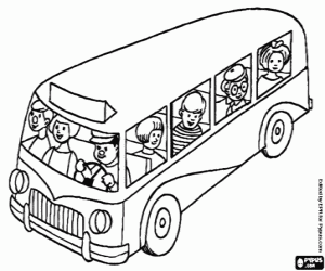 desenho de Barra-ônibus urbana com passageiros para colorir