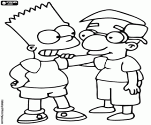 desenho de Bart Simpson e Milhouse, os amigos para colorir