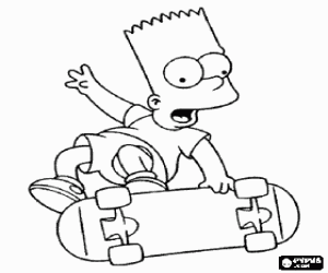 desenho de Bart Simpson e o skate para colorir