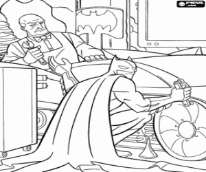 desenho de Batman e Alfred, dois mecânicos de carro para colorir