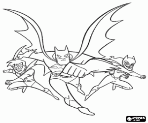 desenho de Batman, Batwoman e Robin para colorir