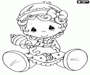 desenho de Bebê com chocalho, Precious Moments para colorir