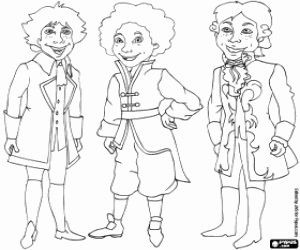desenho de Beethoven, Bach e Mozart, jovens para colorir