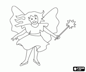 desenho de Bela menina fata com sua varinha mágica para colorir
