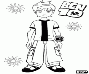 desenho de Ben 10 e o Omnitrix com o logotipo para colorir