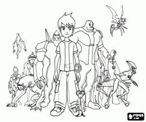 desenho de Ben 10 e seus dez aliens para colorir