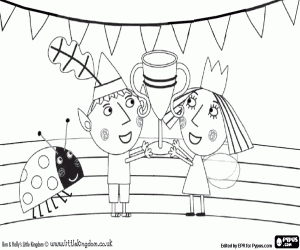 desenho de Ben e Holly com o troféu para colorir
