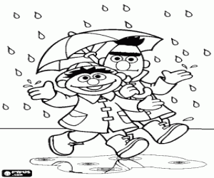 desenho de Beto e Ênio com um guarda-chuva para colorir