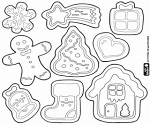 desenho de Biscoitos de Natal decorados para colorir