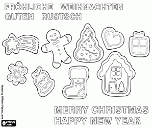 desenho de Biscoitos de Natal em ENG e DE para colorir