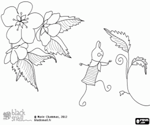 desenho de Blackie e as flores de cerejeira para colorir