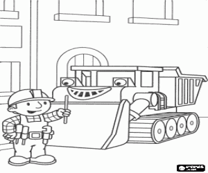 desenho de Bob e o bulldozer na rua para colorir