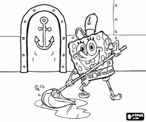 desenho de Bob Esponja esfregando o chão para colorir