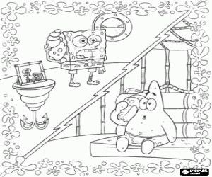desenho de Bob Esponja, Patrick e os telefones para colorir