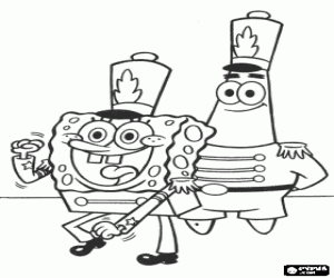 desenho de Bob Esponja e Patrick com uniformes para colorir