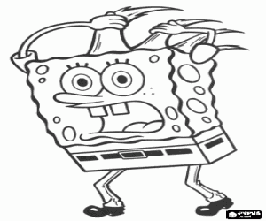 desenho de Bob Esponja puxando seu cabelo para colorir