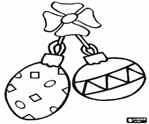 desenho de Bolas de Natal amarradas com um laço ou fita para colorir