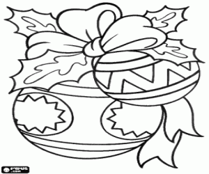desenho de Bolas de Natal com um laço de fita para colorir