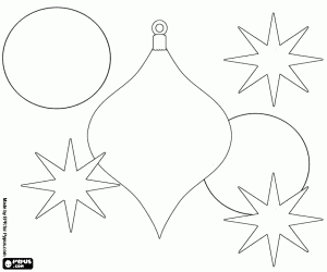 desenho de Bolas de Natal e estrelas para colorir