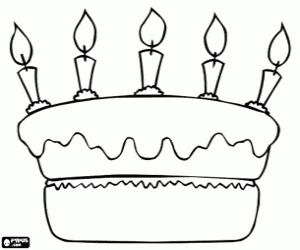 desenho de Bolo de aniversário de cinco velas para colorir