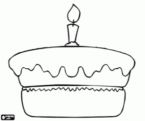 desenho de Bolo de aniversário com uma vela para colorir