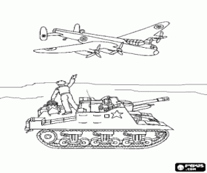 desenho de Bombardeiro e carro de combate para colorir