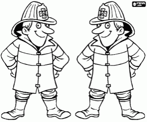 desenho de Dois bombeiros amigáveis para colorir
