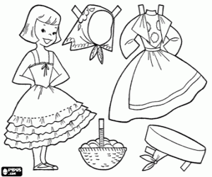 desenho de Boneca alemã, jogo de vestir para colorir