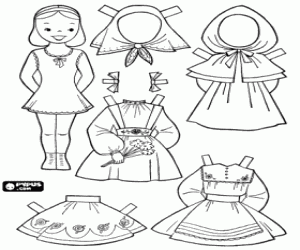 desenho de Boneca e vestidos típicos francês para colorir